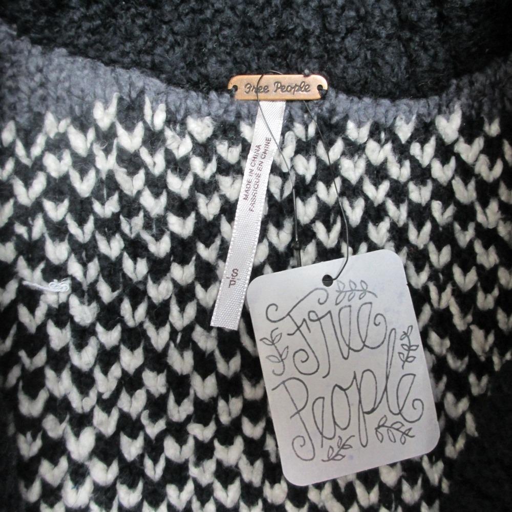 Free People Sweater Womens Small White Black Cardigan Cozy Cabin Belted Waist - Picture 2 of 8